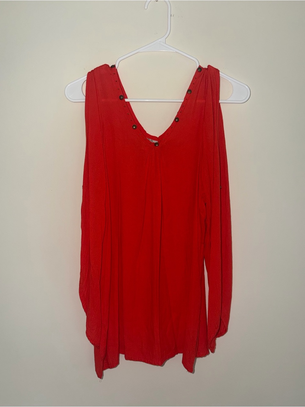 Red Cut Out Sleves V-Neck Women’s Top